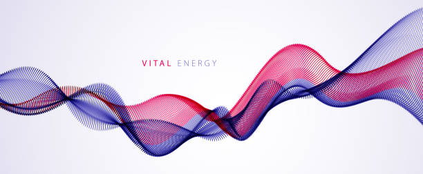 istock Flowing energy particles, wave of blended dots. Curved dotted 3d lines vector effect illustration. 3d futuristic technology style. 1209716890