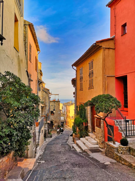 Typical street in a Provencal village, south of France, Cagnes-sur-Mer stock photo