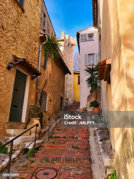 Typical Street In A Provencal Village South Of France Cagnessurmer Stock Photo - Download Image Now