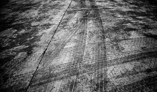 Wheel skid marks on the road, travel and transportation