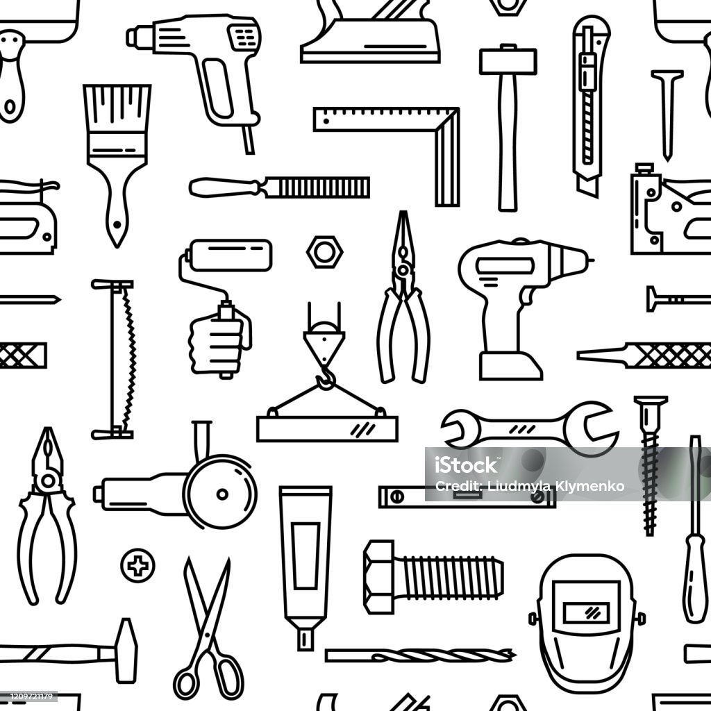 A Seamless Pattern Of Various Tools For Construction Stock Illustration ...
