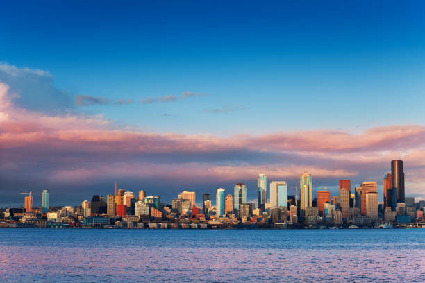 istock Sunset skyline of Seattle downtown over Elliot bay 1209722388