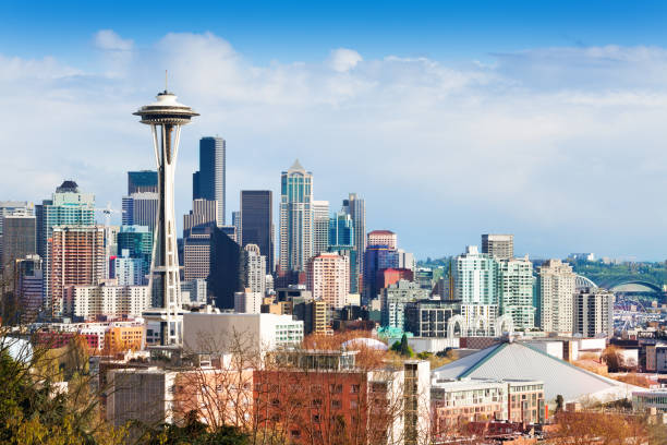 Seattle downtown buildings from Queen Anne hill Seattle downtown buildings panorama view from Queen Anne hill, Washington, USA seattle photos stock pictures, royalty-free photos & images