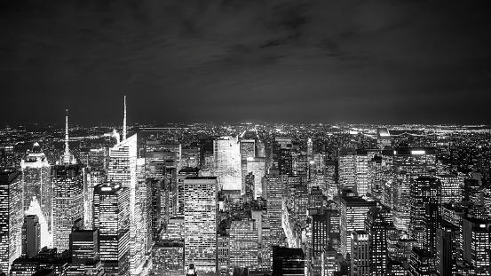 Aerial view of Manhattan at night, New York City