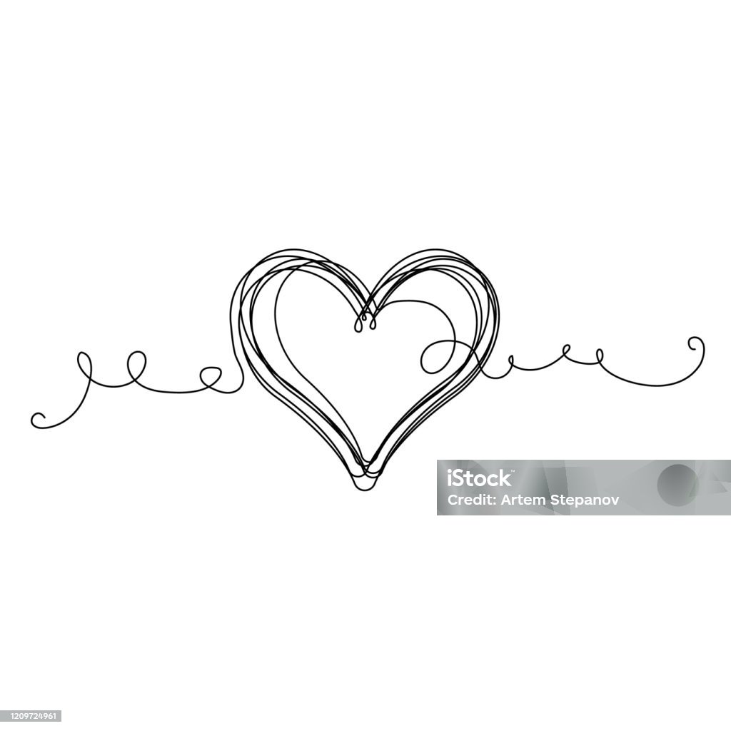 Continuous Heart Vector Illustration One Line Art Love Symbol ...