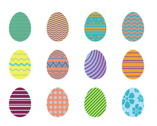 коллекция пасхальных яиц с простыми геометрическими узорами - easter egg illustrations stock illustrations