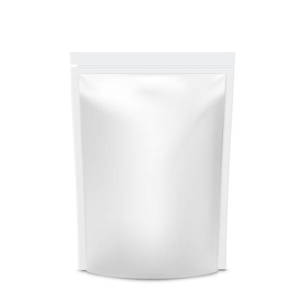 realistyczny wektor makiety folia food stand up elastyczna saszetka etui. - box white packaging blank stock illustrations