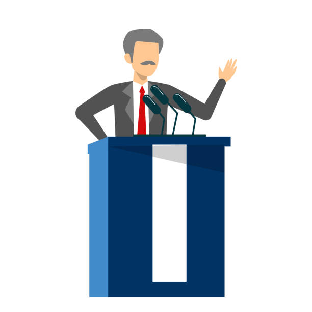 ilustrações de stock, clip art, desenhos animados e ícones de senior candidate for president standing - presidential candidate audio