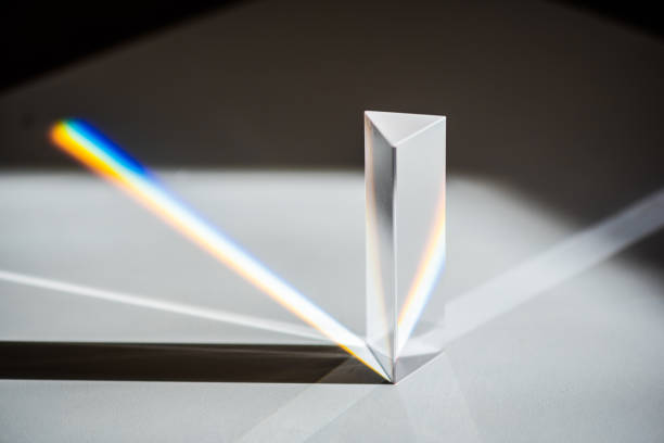 Transparent prism for light education expriments stock photo