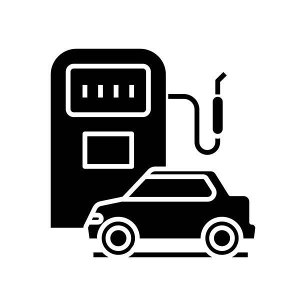 ilustrações, clipart, desenhos animados e ícones de eletro enchendo ícone negro, ilustração conceitual, símbolo plano vetorial, sinal de glifo - fuel pump gasoline natural gas gas station