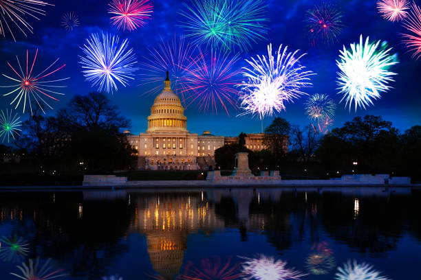 Washington D.C. Us capitol, fireworks celebration USA stock photo