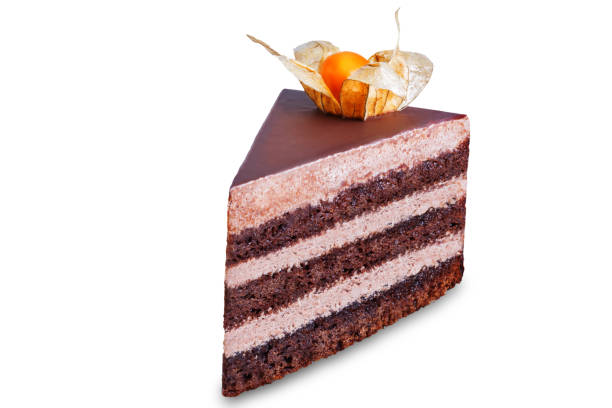 istock Chocolate cake with chocolate cream filling decorated with physalis on a white isolated background 1209738099