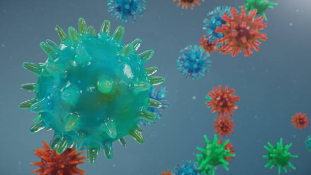 brote de coronavirus, virus de la gripe y 2019-ncov. concepto de pandemia, epidemia para células humanas. covid-19 bajo el microscopio, patógeno que afecta al sistema respiratorio. ilustración 3d - dna epidemiology patient science fotografías e imágenes de stock