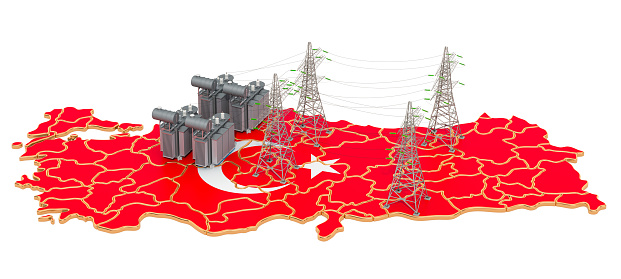 Electrical substations in Turkey, 3D rendering isolated on white background