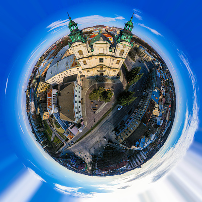 Miniature planet of Lviv. 360 degree view. for design purpose