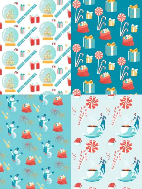 Vector illustration of Merry Xmas Celebration Design Seamless Pattern Set