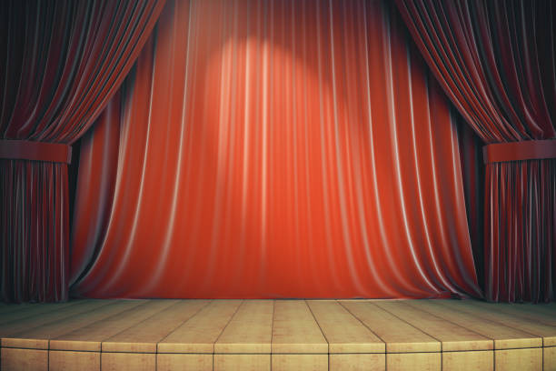 istock Wooden stage with red curtains 1209750835