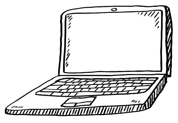 ラップトップの黒と白のナド描画落書き - wallpaper retro revival computer keyboard computer monitor点のイラスト素材／クリップアート素材／マンガ素材／アイコン素材