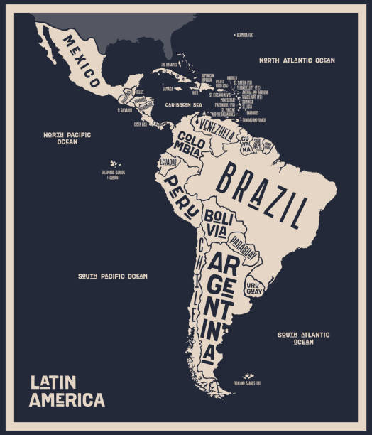 ラテンアメリカをマップします。ラテンアメリカのポスターマップ - argentina map chile cartography点のイラスト素材／クリップアート素材／マンガ素材／アイコン素材