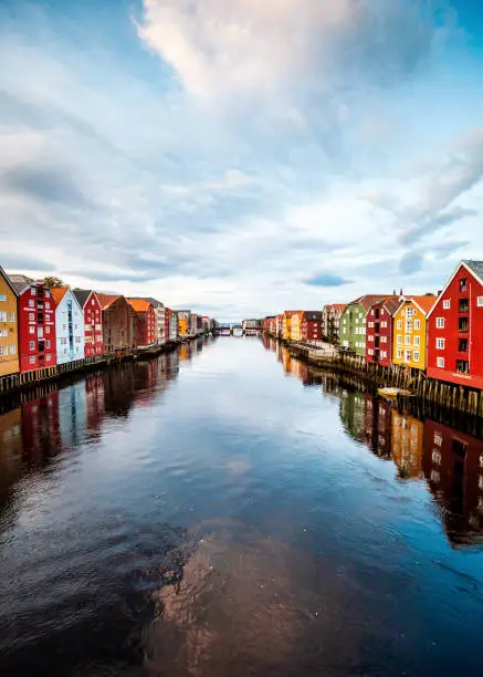 Trondheim view at sunset time from Old Town Bridge.
Norway