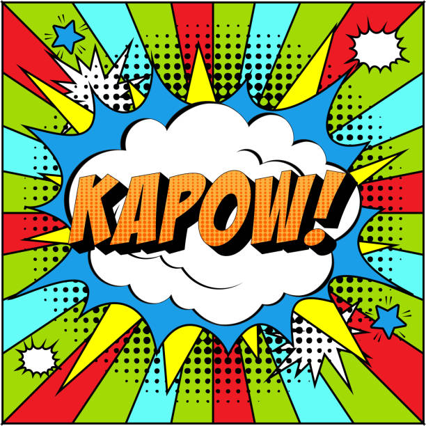 ilustraciones, imágenes clip art, dibujos animados e iconos de stock de kapow comic text on explosion speech bubble en pop art style. - exclamation point speech speech bubble green