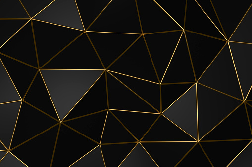 3D illustration - Abstract geometric dark background with golden folds.