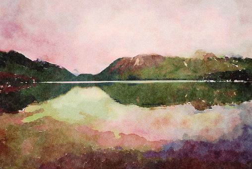 This is my Photographic Image of a Lake Reflection and Horizon in a Watercolour Effect. Because sometimes you might want a more illustrative image for an organic look.