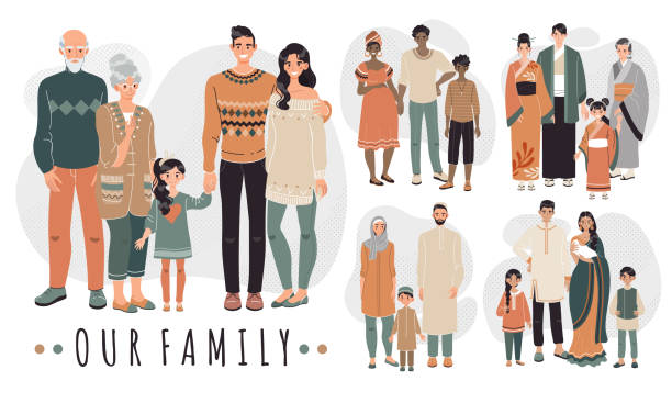 Families From Different Countries Cartoon Characters Vector Illustration  Stock Illustration - Download Image Now - iStock