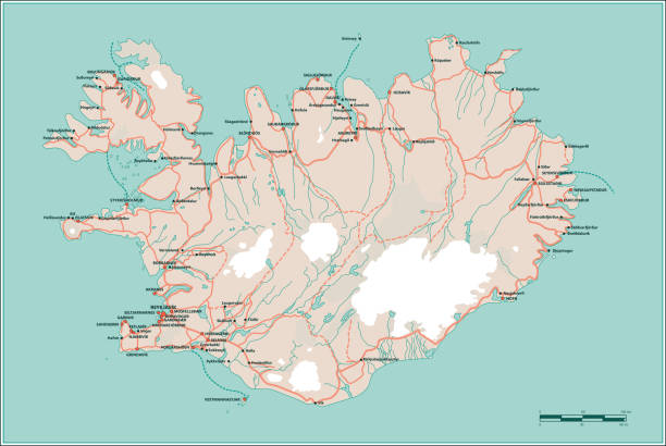 mapa drogowa islandii - iceland stock illustrations