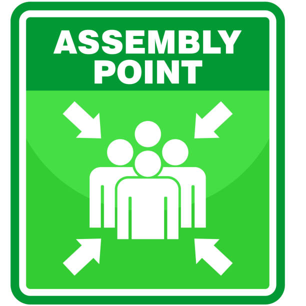ASSEMBLY POINT, SIGN VECTOR ASSEMBLY POINT, SIGN VECTOR crowd of people clipart stock illustrations