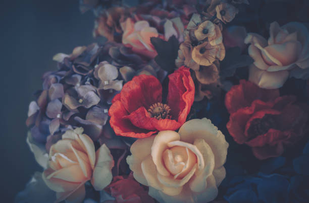 istock Beautiful Artificial Rose Flowers Background, Vintage style; 1209786090