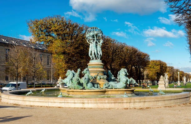 A beautiful fountain called "Fontaine de l'Observatoire" in the southern part of Luxembourg Gardens, Paris A beautiful fountain called "Fontaine de l'Observatoire" in the southern part of Luxembourg Gardens, Paris, France, autumn season, November 2017
Fountain was erected in 1874. Sculptor - Jean-Baptiste Carpeaux (1827–1875) marco polo explorer stock pictures, royalty-free photos & images