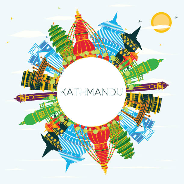 Kathmandu Nepal City Skyline with Color Buildings, Blue Sky and Copy Space. Kathmandu Nepal City Skyline with Color Buildings, Blue Sky and Copy Space. Vector Illustration. Business Travel and Tourism Concept with Historic Architecture. Kathmandu Cityscape with Landmarks. kathmandu people stock illustrations