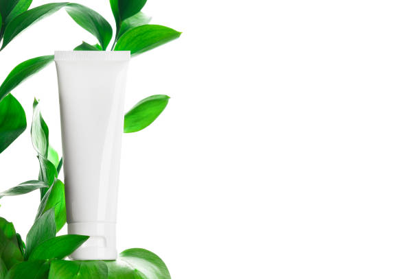 Cosmetic plastic tube. Container for toothpaste, nourishing or moisturizing cream, mask, lotion isolated on white background. Blank unbranded mockeup. Organic, eco-fiendly cosmetology. Copy space.