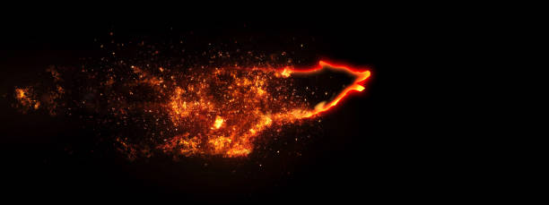 istock Abstract dog silhouette wrapped in flames running through the dark 1209803018