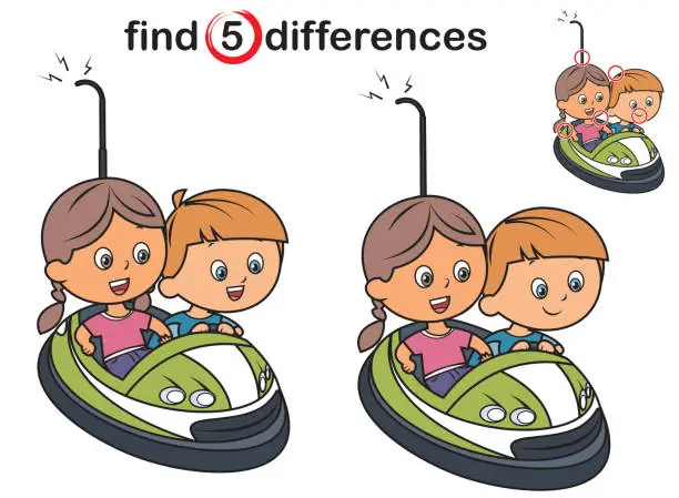 Vector illustration of Find differences. Bumper car