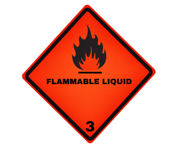 istock Accident prevention signs, Flammable liquid - Class 3 sign, beware and careful rhombus Sign, warning symbol, vector illustration. 1209806600