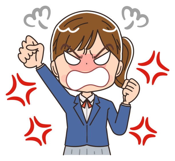 A high school girl in a blazer uniform.She has negative emotions. A high school girl in a blazer uniform.She has negative emotions. schoolgirl uniform stock illustrations