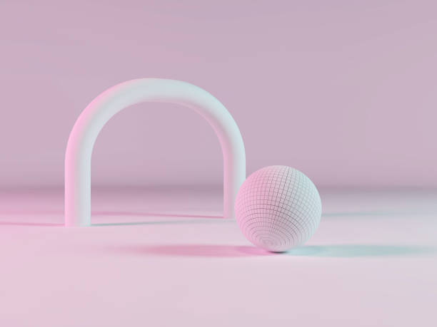 istock Ball and arch in neon light. Minimal composition in pastel colors. 3d render. 3d illustration 1209807772