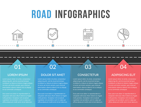 Road infographics template with four elements with place for your text, vector eps10 illustration