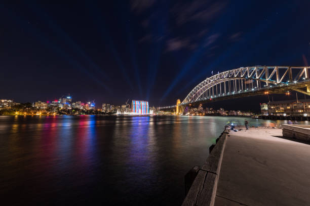 istock Modern futuristic cityscape with bridge and lights at night 1209808051
