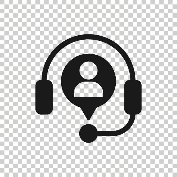 ikon helpdesk dalam gaya datar. ilustrasi vektor headphone pada latar belakang terisolasi putih. konsep bisnis operator obrolan. - headphone in ear nirkabel foto ilustrasi stok