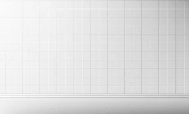 White tile wall and floor in bathroom background White tile wall and floor in bathroom vector seamless background, empty kitchen or toilet interior room with square mosaic surface, ceramic tiled grid pattern, bath decor, Realistic 3d illustration kitchen patterns stock illustrations