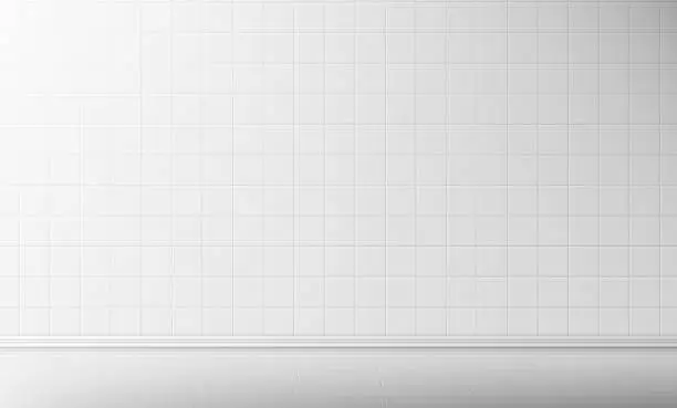 Vector illustration of White tile wall and floor in bathroom background