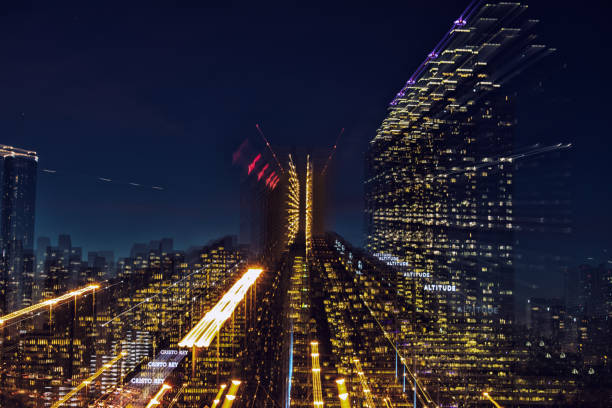 istock Atlanta building lights, abstract with in lens zoom effect 1209809225