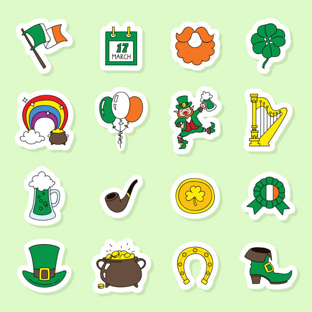 Set of St. Patrick's Day stickers vector art illustration