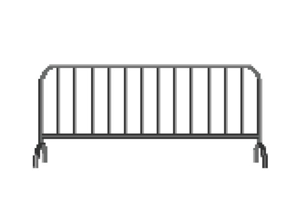 istock Pixelated Steel Barricade. Metal Crowd Barrier. Pixel Art Vector illustration. Isolated on white background. 1209815373
