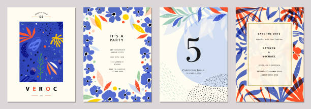 Universal Art Templates_06 Set of abstract creative universal artistic templates. Good for poster, card, invitation, flyer, cover, banner, placard, brochure and other graphic design. fun blue pattern stock illustrations