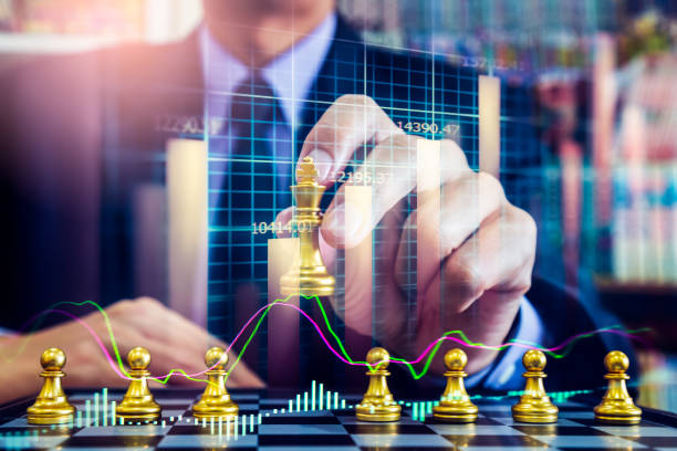 istock Chess game on chess board on stock market or forex trading graph chart for financial investment concept. Economy trends for digital business marketing strategy analysis. Abstract finance background. 1209820093