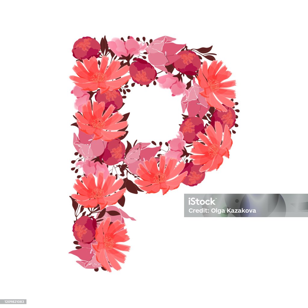 Vector Floral Letter Capital Character P Botanical Monogram Stock ...